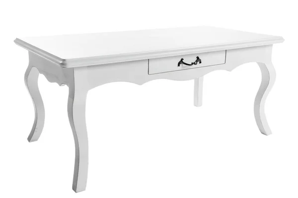 Tavolino Bianco Nel Soggiorno Con Cassetti Ripiani Oggetto Isolato Fondo — Foto Stock