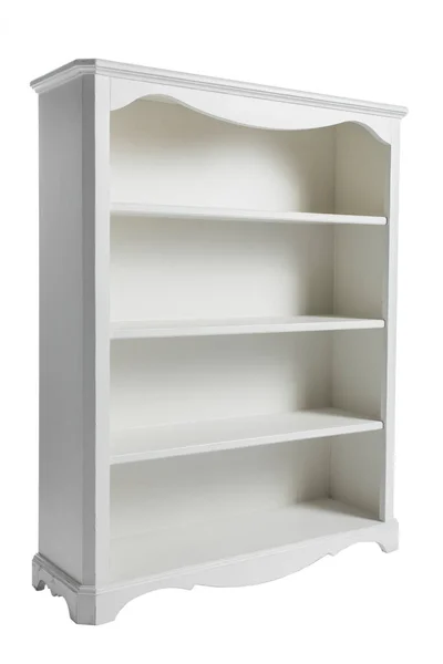 Biblioteczka Białego Malowanego Drewna Meble Magazynowe Izolowane Białym Tle — Zdjęcie stockowe