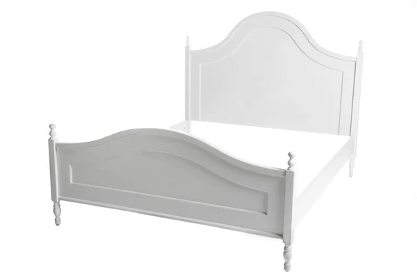 Drewniana Rama Podwójne Łóżko Bez Materaca Obiekt Izolowany Białym Tle — Zdjęcie stockowe