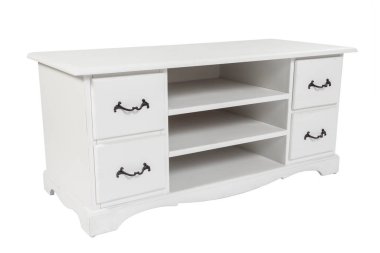 Depolama için çekmeceler, kapısı olan komodin, beyaz arka planda izole edilmiş nesne.