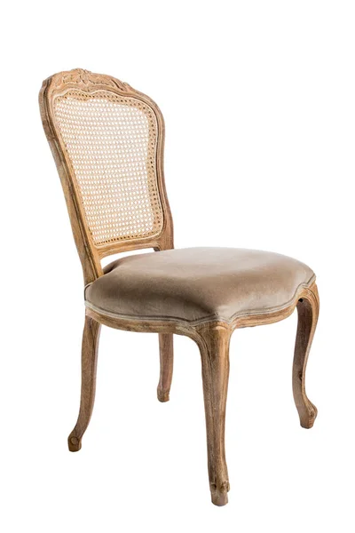 Ξύλινη Καρέκλα Πλάτη Και Ψάθινο Κάθισμα Έπιπλο Που Απομονώνεται Λευκό — Φωτογραφία Αρχείου