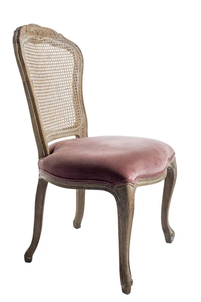 Ξύλινη Καρέκλα Πλάτη Και Ψάθινο Κάθισμα Έπιπλο Που Απομονώνεται Λευκό — Φωτογραφία Αρχείου