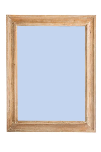 用天然木料制成的木制框架中的镜子 在白色背景上隔绝的物体 — 图库照片