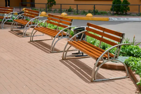 Wooden Outdoor Seating Park Outdoors Element City Design Arhitects — Stock Photo, Image