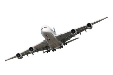 Big landing airplane isolated on white background