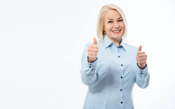 Cheerful Smiling Elderly Gray Haired Blonde Woman Lady 40S 50S — Stock Photo, Image