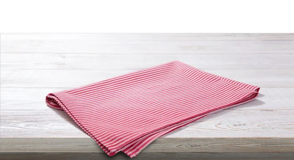 Folded Red Towel Napkin Linen Tablecloth Wooden Desk Perspective Kitchen — Stock Photo, Image