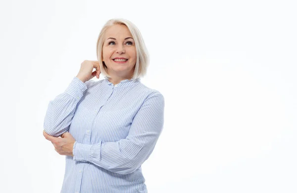 Attractive Middle Aged Woman Folded Arms Isolated White Background — Stock Photo, Image