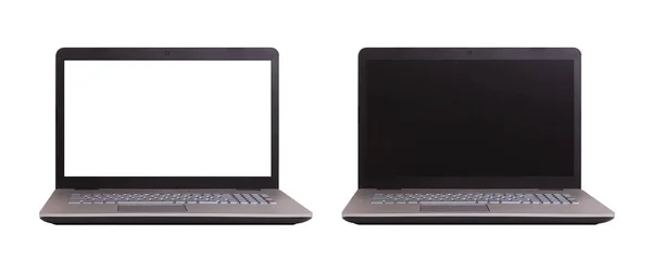 白色背景的笔记本电脑空白屏幕 文本模板 背景和设备屏幕中包含的快捷方式 — 图库照片
