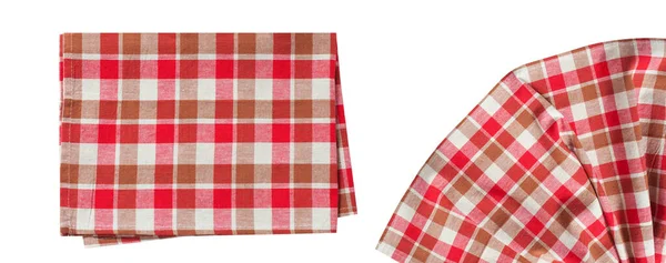 Red Checkered Napkins Different Options Top View Isolated White Set — Stock Photo, Image