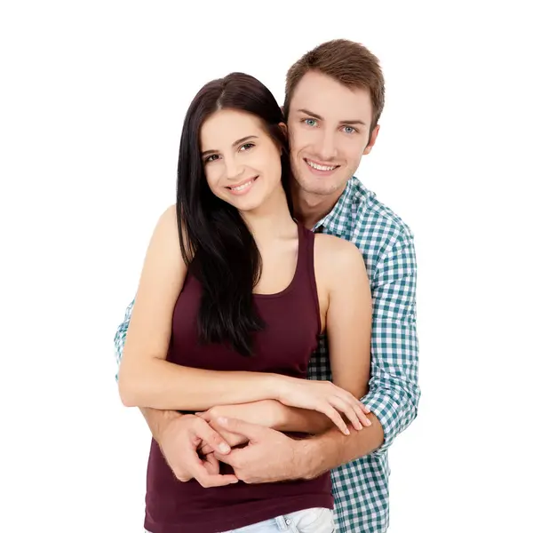 Young Couple Love Isolated Background Very Happy Excited Hug Each Royalty Free Stock Images