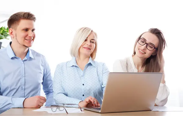 Office Environment Skilled Businesswoman Educating Mentoring Group Young Employees Close Stock Image