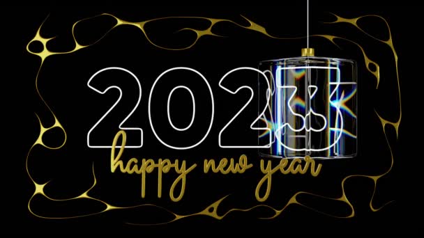 Happy New Year 2023 というアニメテキスト ハッピーニューイヤー2023 4K解像度のテキストアニメーション 2023年あけましておめでとうございます 美しい黒と金の背景に幸せな新年2023年のアニメーションテキスト — ストック動画