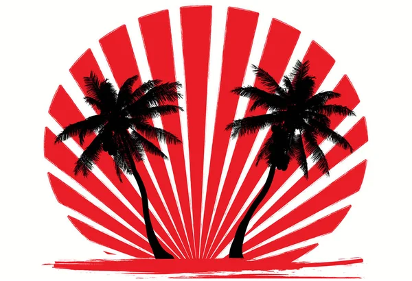 Twee Zwarte Kokosbomen Met Rode Stralen Achtergrond Een Witte Achtergrond — Stockvector