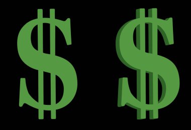 iki dolar işareti bir 3D yeşil ve siyah arka plan