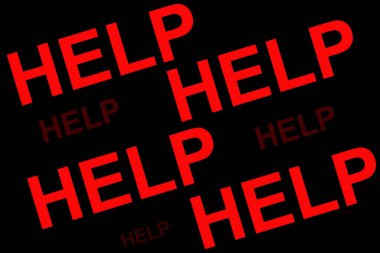 Kırmızı renkli yardım sözcükleri siyah arkaplan