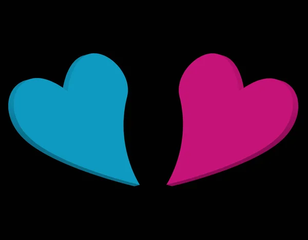黑色背景上粉色和蓝色的3D心脏 — 图库矢量图片