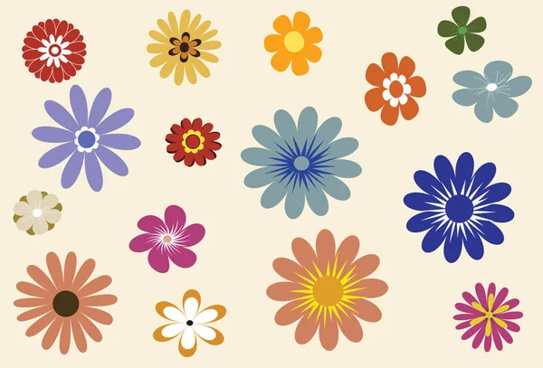 Blumendesign Und Farben Aus Den Sechziger Und Siebziger Jahren Vektorillustration — Stockvektor