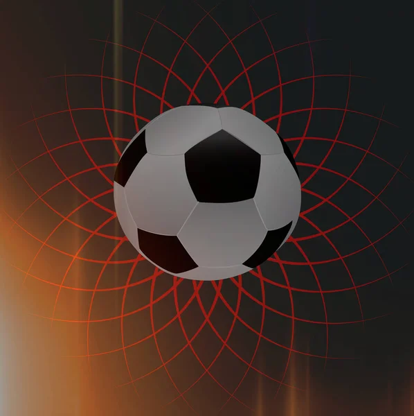 Ποδόσφαιρο Μπάλα Εικονίδιο Μαύρο Ριγέ Φόντο Κόκκινες Ακτίνες — Φωτογραφία Αρχείου