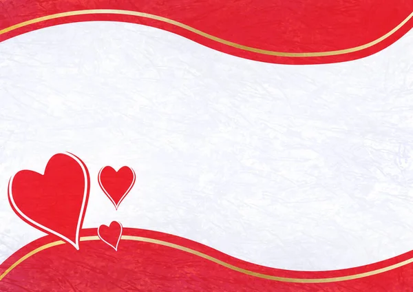 Tre Röda Hjärtan Med Gräns Och Guld Linjer Och Utrymme — Stockfoto