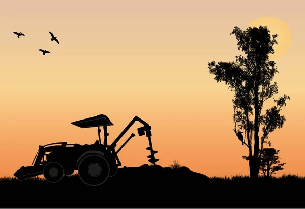 Трактор Сеялкой Совок Бурения Глубинке Австралии — стоковый вектор