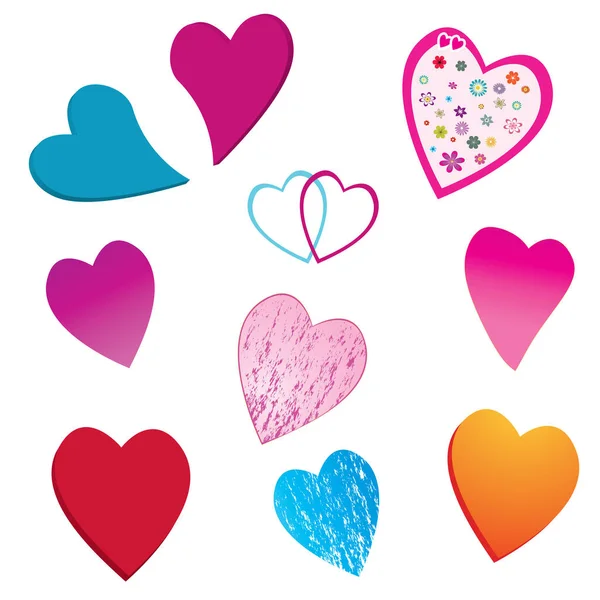 Bir Kalp Seti Sevgililer Günü Küçük Renkli Kalpleri Olan Beyaz — Stok Vektör