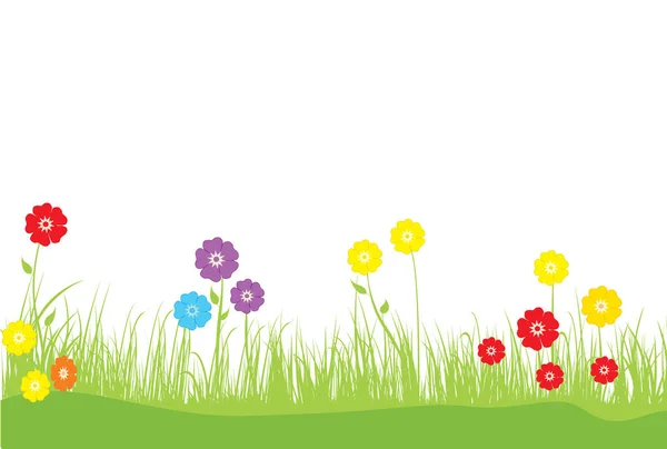 Prairie Fleurie Avec Herbe Fleurs Illustration Vectorielle — Image vectorielle