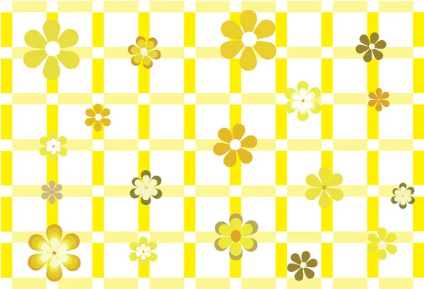 Weißer Hintergrund Mit Gelben Linien Die Quadrate Mit Gänseblümchen Bilden — Stockvektor