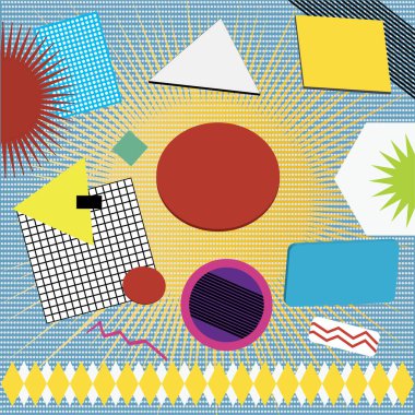 Kareler ve dairelerle soyut bir nokta arkaplan.