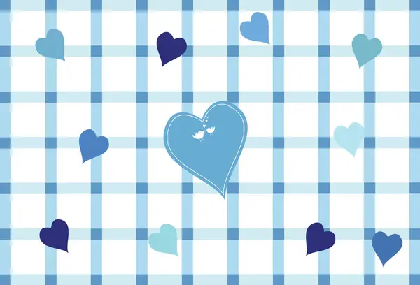 Blaue Linien Mit Verstreuten Herzen Und Ein Großes Blaues Herz — Stockvektor