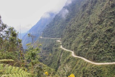 Ölüm Yolu dar bir toprak yol, dünyanın en tehlikeli yollarından biri, Bolivya. Güney Amerika