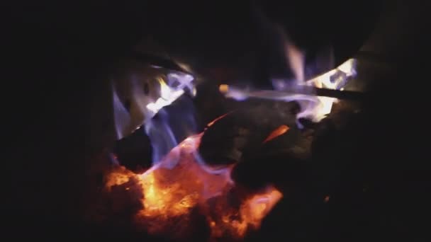 Grill Fire Cast Iron Cauldron Standing — Vídeos de Stock