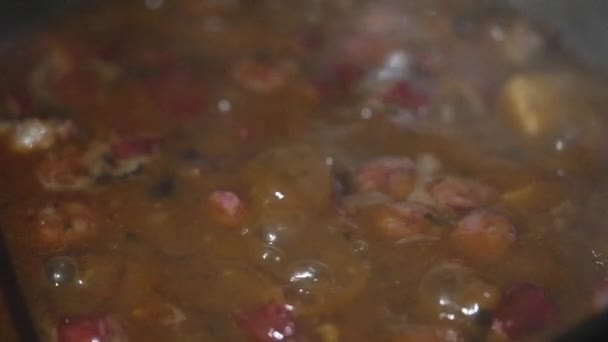 Boiling Soup Many Ingredients Cooked Cauldron — Stockvideo