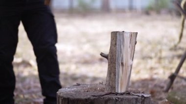 The guy splits the rest of the log into smaller pieces. Slow motion video