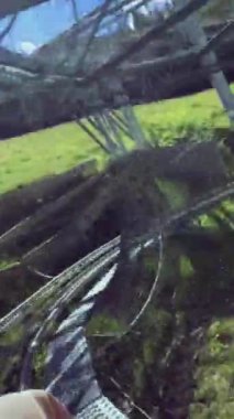 Dağlık, ağaçlık bir alanda hızlı bir iniş yapan bir rodelbahn 'a..