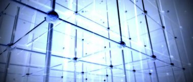 Birbirine bağlı ışık arkaplanı üzerindeki kübik şekiller.