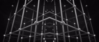 Geometrik bir figürün dış köşesindeki tek renkli video kristal kafes şeklinde küp şeklinde..