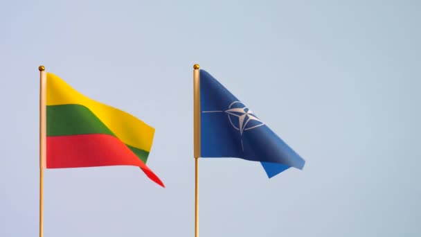 Natoの2つの旗とリトアニアの国旗を白地ではなく孤立させた リトアニアの首都ヴィリニュスは2023年の北大西洋条約機構首脳会議のホストです — ストック動画