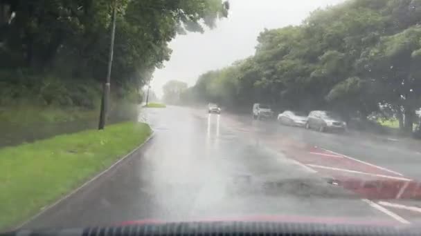 Lindal Furness England 2023 Car Windshield View Driving Pouring Heavy — Stock Video