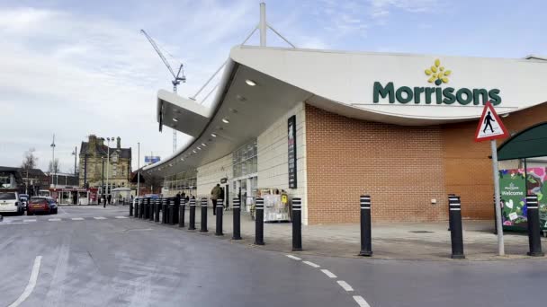 Salford Greater Manchester Ngiltere 2023 Eccles Taki Morrison Süpermarket Cephesi — Stok video