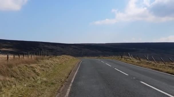Car Front View Driving Bleak Dreary Moorland Landscape West Yorkshire — Stock Video