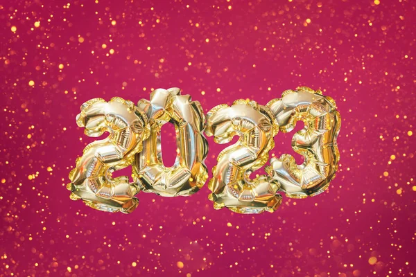 Balão Dourado Hélio Número Ano 2023 Guirlanda Festiva Brilhante Com — Fotografia de Stock