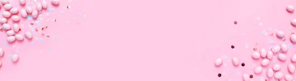 Bunch Candy Eggs Pink Background Minimal Easter Concept Copy Space — Fotografia de Stock