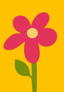 Parlak bir çiçek, parlak bir arkaplan ve yaprak deseni var. El çizimi basit botanik çizimi