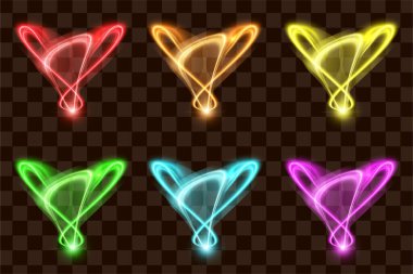 Renkli vektör lensleri ve ışığın şeffaf efektleri. Vektör illüstrasyonu.