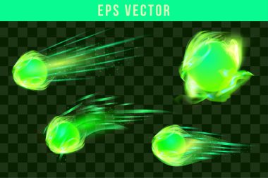 Sihirli yeşil alev. Siyah arka planda izole edilmiş gerçekçi bir yangın. Tasarım ve dekorasyon için kıvılcımlar saçan özel yanan ışık efekti. Vektör İllüstrasyonu