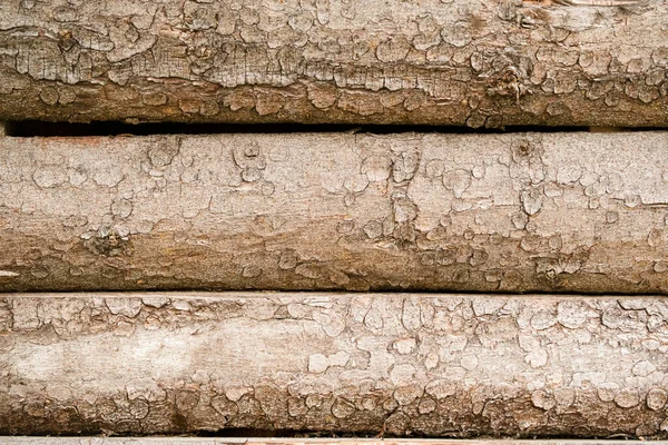 Yatay Olarak Dizilmiş Kozalaklı Kütükleri Kapat Çam Ağacı Kabuğu Dokusu — Stok fotoğraf