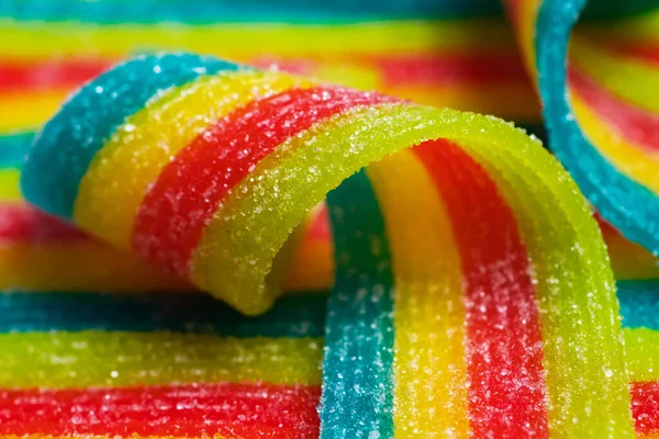 Colorful Jelly Candies Strips Sugar Sprinkles Sour Flavored Rainbow Candy — Stock Photo, Image