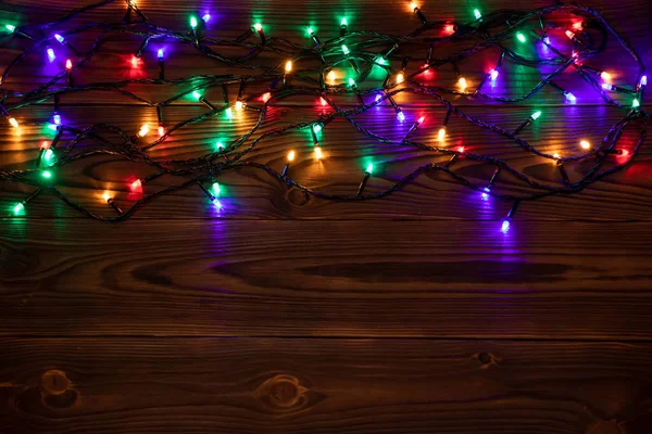 Christmas Lights Background Copy Space Holiday Shiny Garland Border Top — Stock Photo, Image