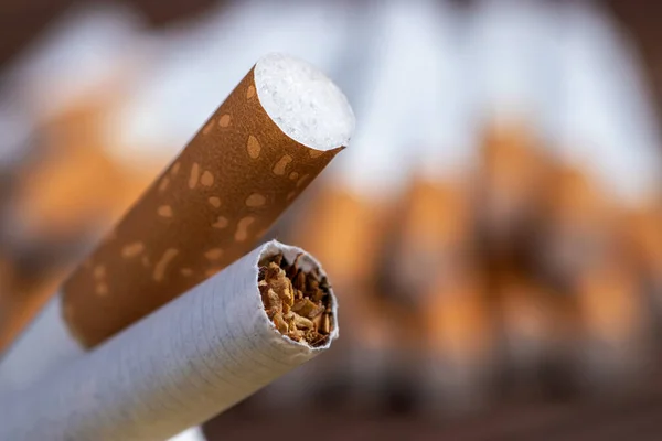 Tabaco Cigarros Com Filtro Marrom Perto — Fotografia de Stock